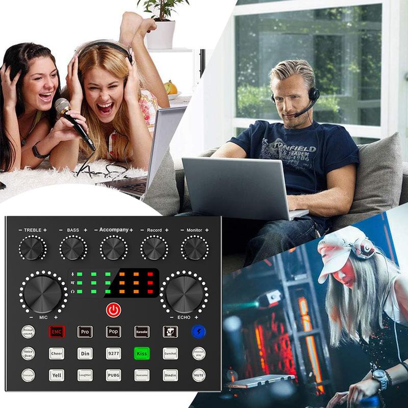 Professional Podcast Equipment Bundle, Live DJ Equipment, Wireless Connection Mixer Equipment, RGB Light Button, DJ Mixer Effect, Sound Control, Game Singing, Live Control