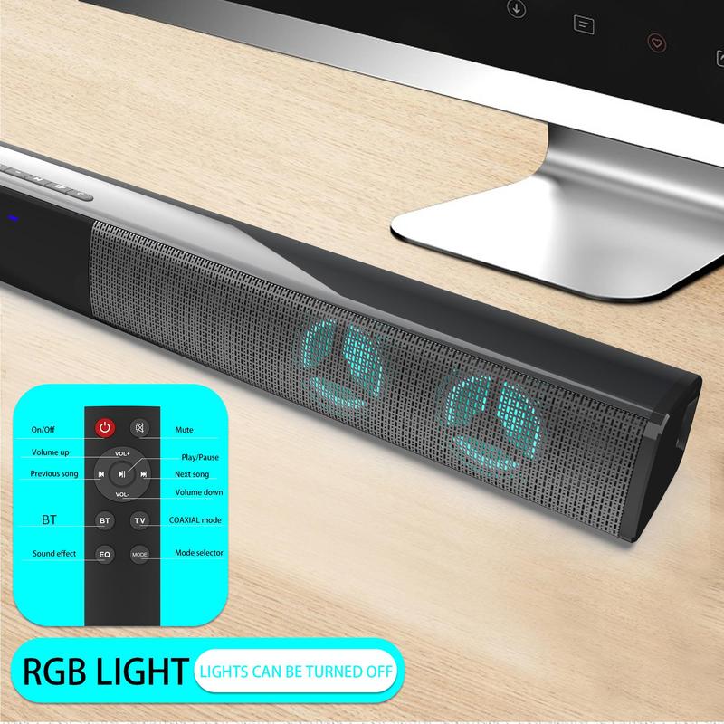 2000mAh Wireless Bluetooth-Compatible Speaker, USB Rechargeable Home Theater Soundbar With RGB Light, Hifi Sound Quality Subwoofer Wireless BT Speaker For TV PC