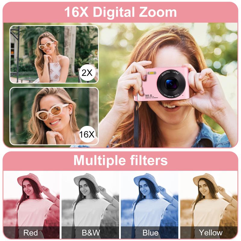 4K Digital Camera Autofocus 50MP Vlogging Camera with 32GBSD Card 16x Digital Zoom Compact Camera, 2.8-inch Screen, Fill-in Light, Anti-Shake