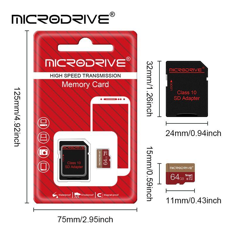 MICRODRIVE 32GB 64GB 128GB 256GB Micro SD Card, Class 10 U3 Memory Card with SD Adapter, Camera Accessories for Smartphone, Camera, Laptop, PC