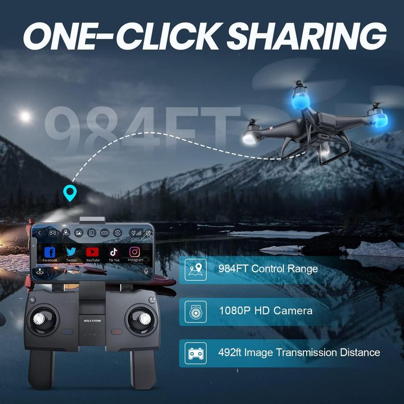 Holy Stone GPS Drone with 1080P HD Camera FPV Live Video, Quadcopter HS110G Upgraded Version, 2 Batteries, Altitude Hold, Follow Me and Auto Return, Easy to Use for Beginner Accessories Controller