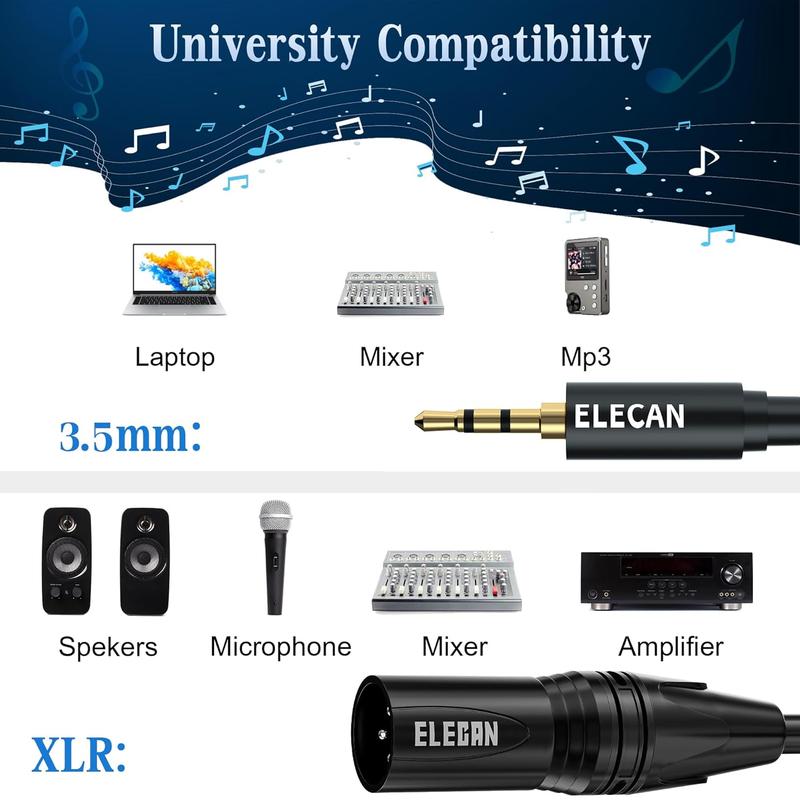 20 Ft 3.5mm TRS to XLR Balanced 3 Pin Male Cable, Stereo Guitar Cord with 1 8 Inch to 1 4 Inch Adapter and Ties, Professional HiFi Audio Connection