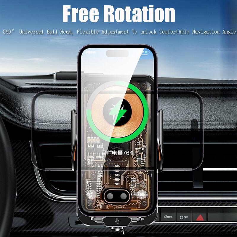 Fast Wireless Car Charger with Auto Clamping Phone Holder - Compatible with iPhone 15 14 13 12 11 Pro Max, Samsung Galaxy S23 S22 S21, and More - Efficient Smartphone Charging for Your Car