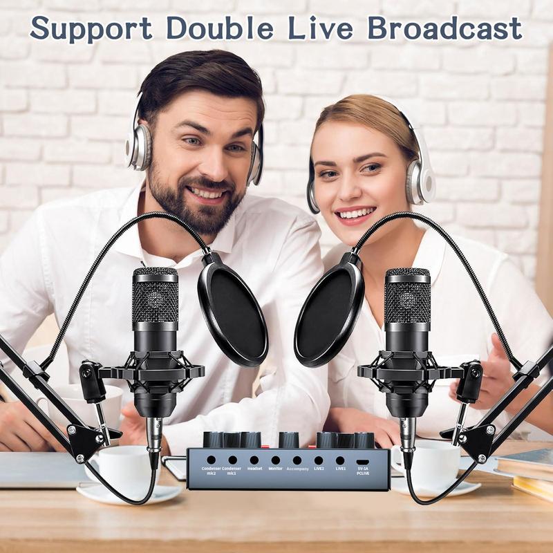 Professional Podcast Equipment Bundle, Live DJ Equipment, Wireless Connection Mixer Equipment, RGB Light Button, DJ Mixer Effect, Sound Control, Game Singing, Live Control