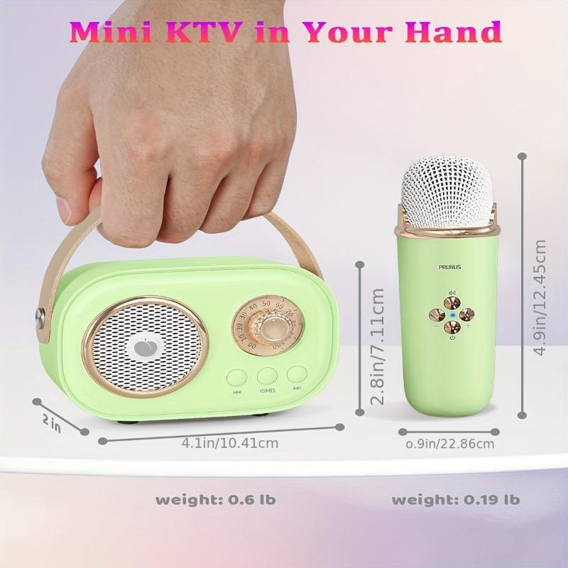 2 Wireless Microphone PRUNUS C20 Mini Karaoke Machine For Kids, Portable Wireless Speaker Retro Speaker Set With Enhanced Bass Stereo Sound For Home Party Birthday Toys For Girls Boys Gifts