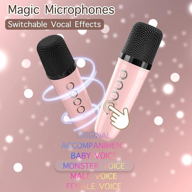 LIVLOV Portable Mini Karaoke Machine with 2 Wireless Microphones, USB Rechargeable Wireless Microphone Speaker, Karaoke Microphone Machine Toy for Girls