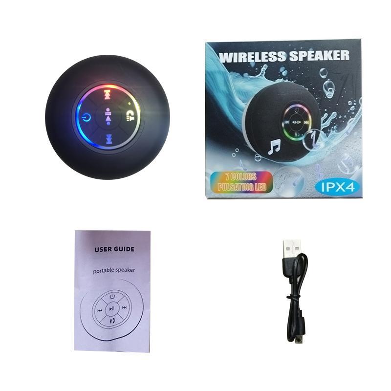 Black Friday Mini Bluetooth Shower Speaker with LED Light, Portable IPX4 Waterproof, Hands-Free Speakerphone. Rechargeable Using Micro USB, Wireless Stereo for Beach, Shower & Home,Gift for Men & Women