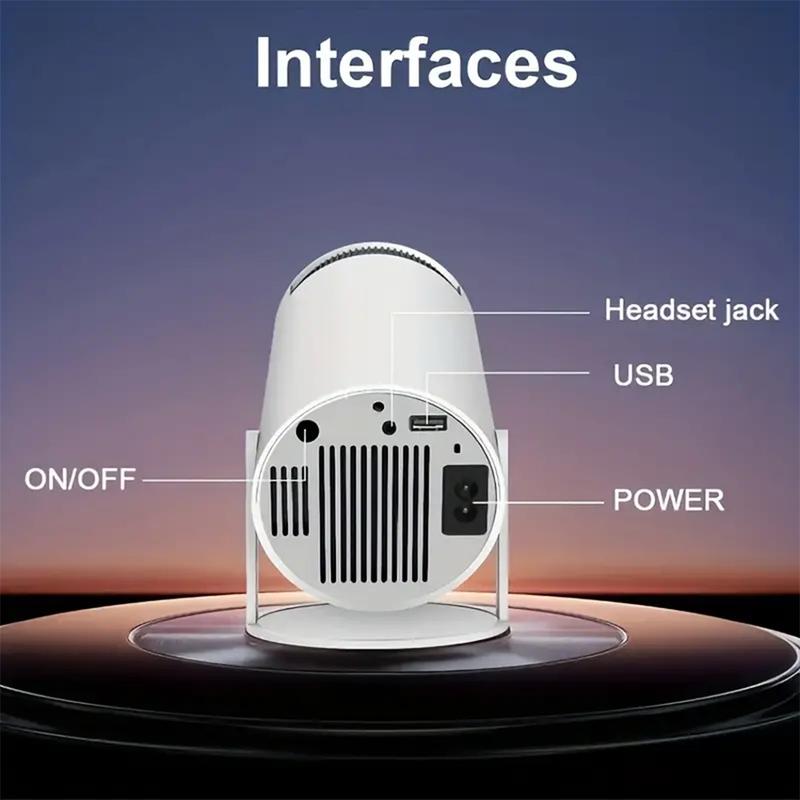 Mini portable projector, supporting Wi-Fi 5 and Bluetooth 5. It can perform screen adjustment and 180-degree rotation. It is a home video projector with an Android operating system built in. built-in audio home use Watch