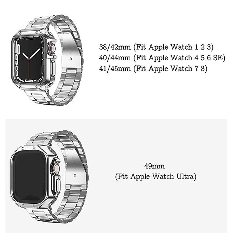 Adjustable Stainless Steel Watch Band & TPU Protective Case Set for Summer, 1 Pair PU Soft Material Anti-collision Watch Protective Case, Fashion Durable Wearable Watch Protective Case for Apple Watch Series 9  8 7 6 5 4 3 2 1, Smart Wearable Accessories