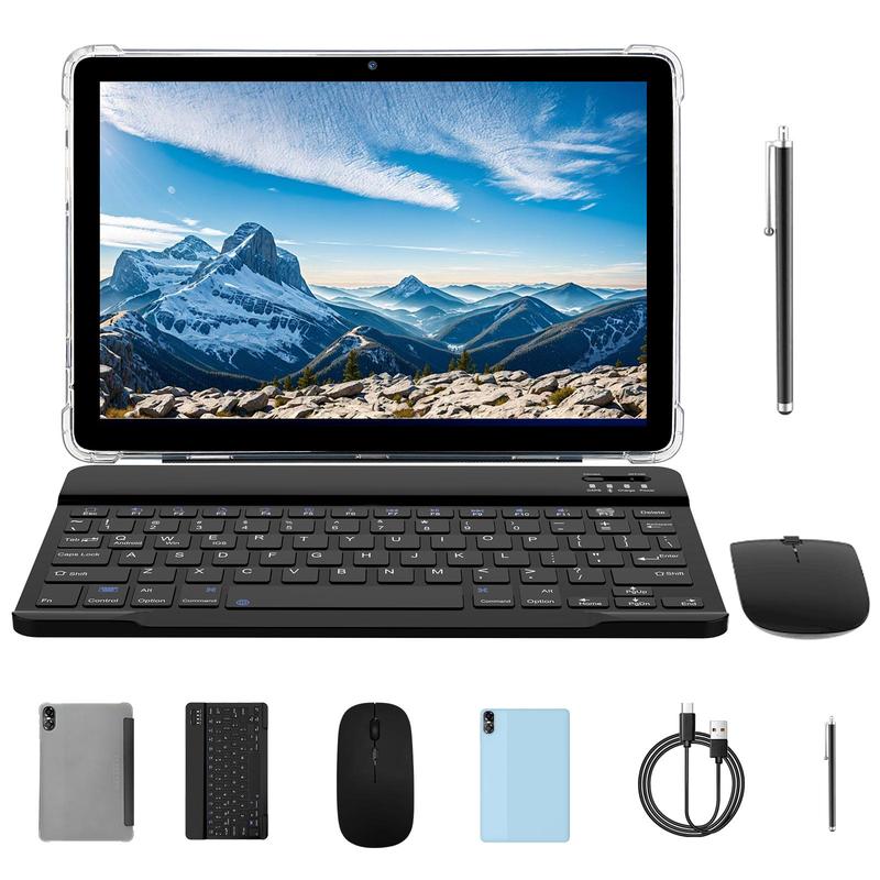 10.1 Inch Android Tablet Set, 8 Core Processor 4G Running Memory 64G Storage Tablet with Bluetooth-compatible Keyboard & Mouse Set, Phones & Electronics Products, Digital Products, Office Use, Stocking Fillers Gift