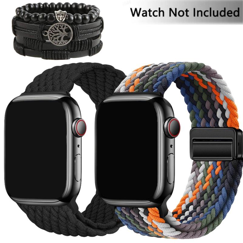 Nylon Braided Watch Band & Cortical Bracelet Set, Fashionable Watch Band Set for Apple Watch, Smart Watch Accessories for Men & Women