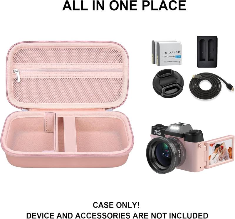 Vlogging Camera Case Compatible with Duluvulu for TEBNGIHNM for zheozeig for Oiadek 4K Digital Camera, Vlog Camera Carrying Case for Lens, Usb , Batteries and Other Accessories, Rose