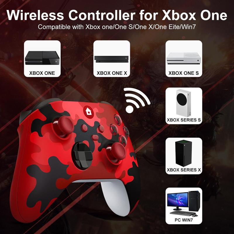 Xbox one Controller, 2.4GHz Wireless Controller for Xbox one with 3.5mm Audio Headset Jack, Wireless Xbox Controller for Xbox One X S Xbox One Series X S PC, Camo Red