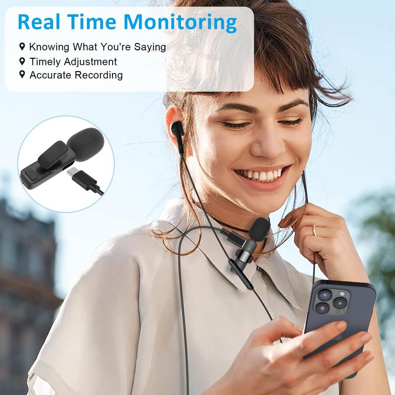 2 pieces Professional Wireless Lavalier Lapel Microphone for iPhone, Android, iPad - Recording Mic for Interview Video Podcast Vlog Audio Smartphone.