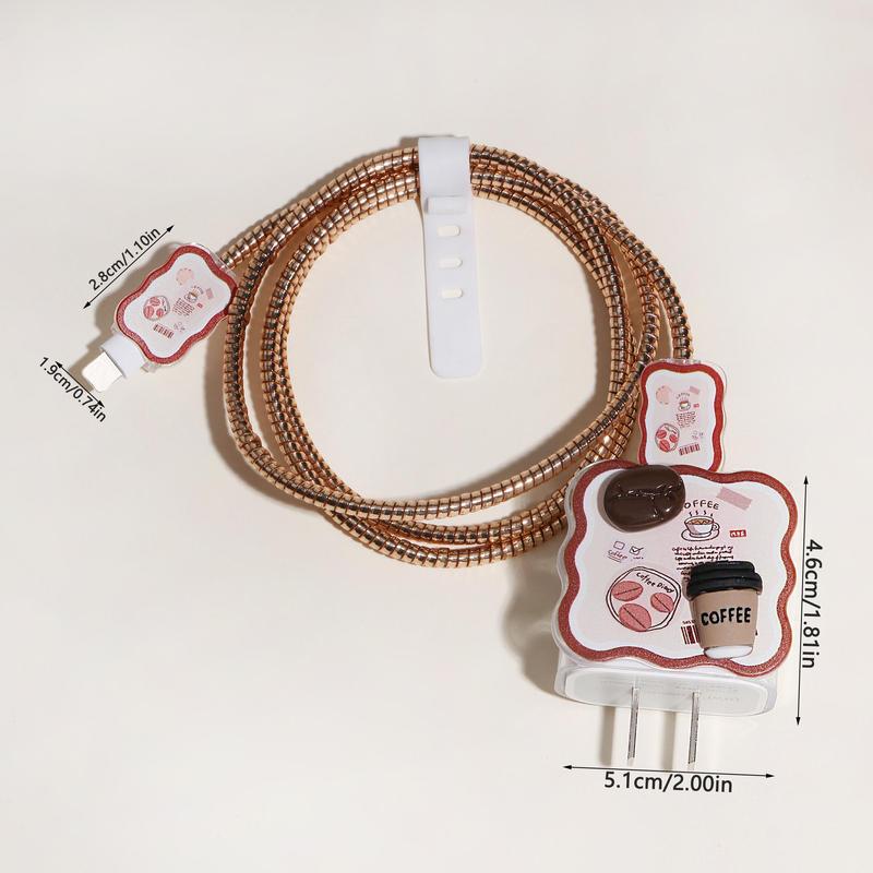 Coffee Bean Design Charging Data Cable Protector, Charging Head Protector & Protective Sleeve, Fast Charging Data Cable for iPhone 12 13 14 Series