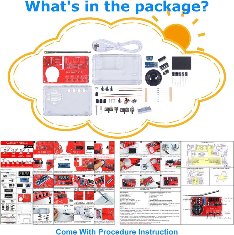 Portable FM Radio Kit, Soldering Project Radio FM 87-108MHz with Headphone Jack LED Display Automatic Station Search for High School Education Soldering Practice Creative