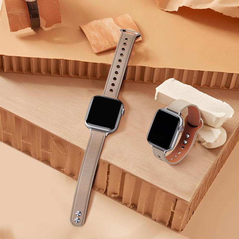 Faux Leather Watch Band (Band Only), 1 Count Fashionable Watch Band for Women, Slim Wristband for Apple Watch Series 10 9 8 7 6 5 4 SE Ultra