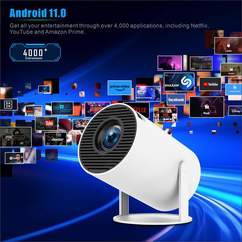 Mini Projector HY300 PRO, Auto Keystone Correction Portable Projector, 4K  200 ANSI Smart Projector with 2.4 5G WiFi, BT 5.0, 130 Inch Screen, 180 Degree Flip, Round Design, Home Video Projector