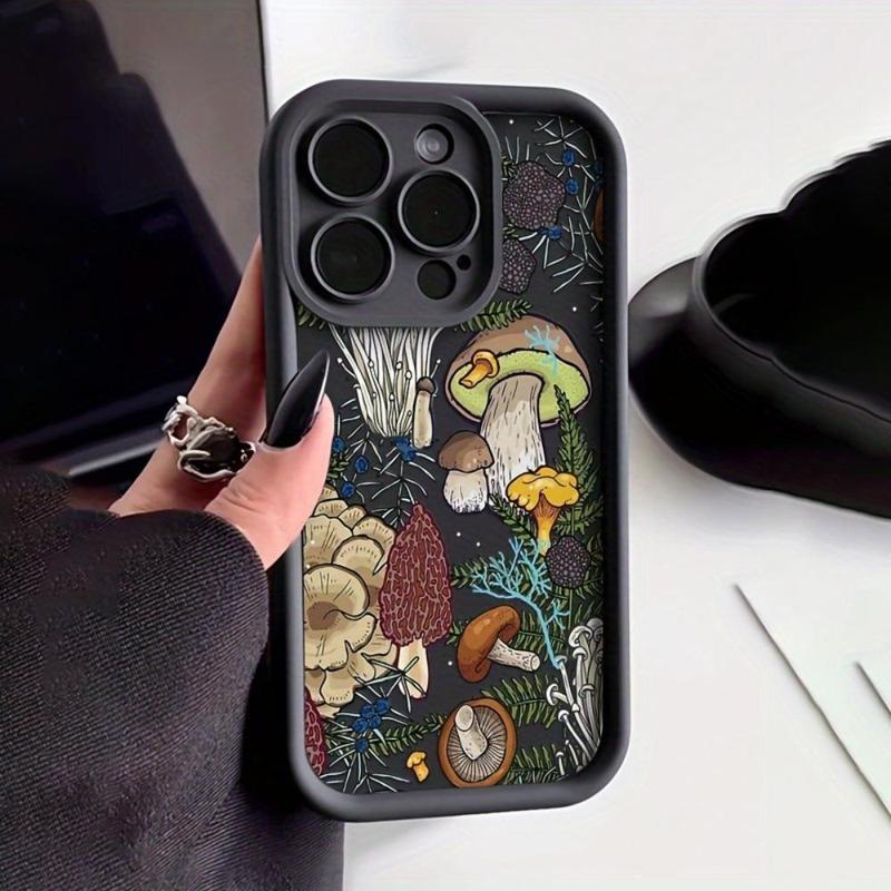 Mushroom Pattern Phone Case with Lens Protector, Anti-drop Cellphone Protective Case, All-inclusive Shockproof Mobile Phone Cover for iPhone 15 Pro Max, Smartphone Case