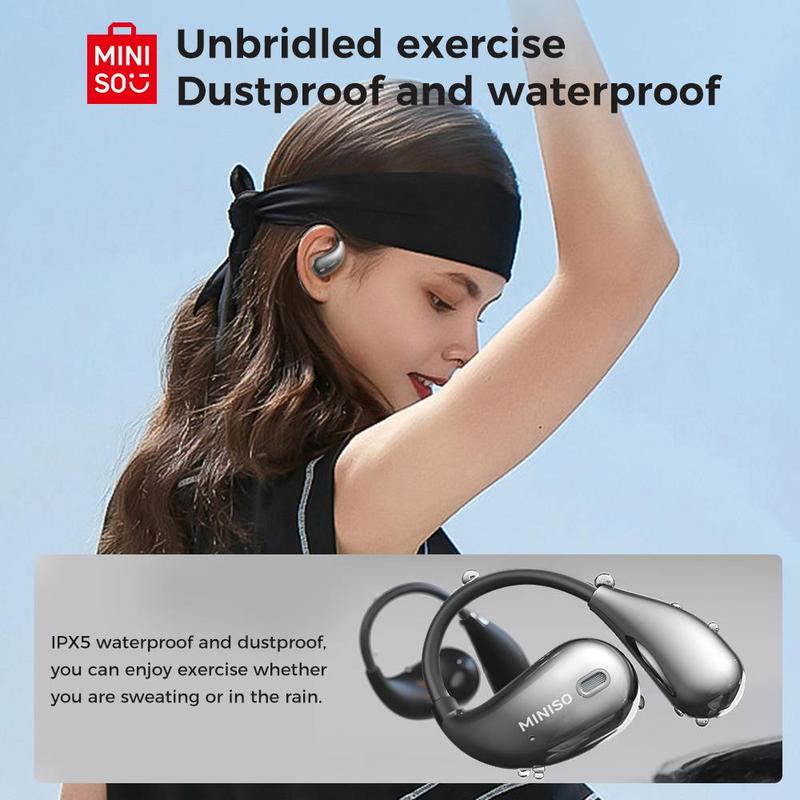 MINISO M95 Wireless Open-ear Earbuds, BT 5.4 Portable Waterproof Immersive Sound Earphones, 48 Hours Play Time OWS Music Headphones, Immersive Premium Sound Long Distance Connection Headset with Charging Case