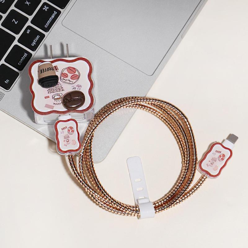 Coffee Bean Design Charging Data Cable Protector, Charging Head Protector & Protective Sleeve, Fast Charging Data Cable for iPhone 12 13 14 Series