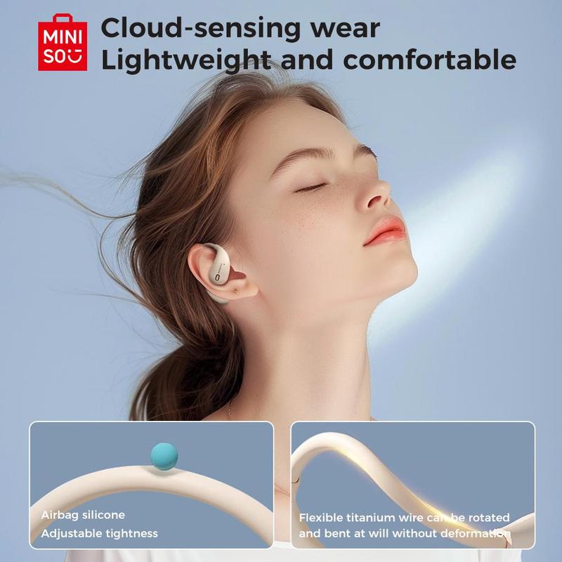 MINISO M95 Wireless Open-ear Earbuds, BT 5.4 Portable Waterproof Immersive Sound Earphones, 48 Hours Play Time OWS Music Headphones, Immersive Premium Sound Long Distance Connection Headset with Charging Case