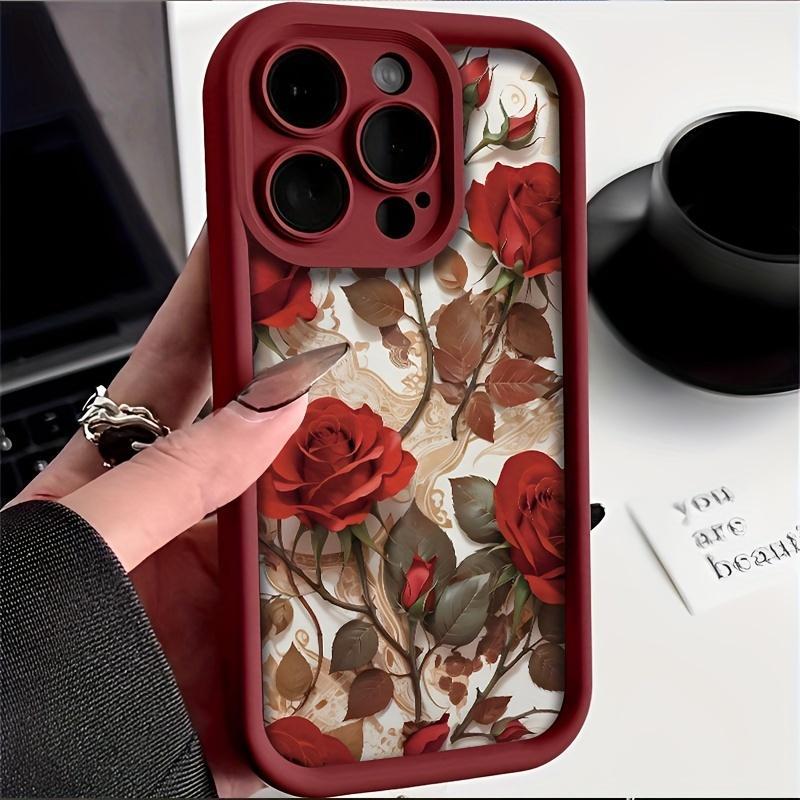 Rose Floral Pattern Phone Case, 1 Count Soft Shockproof Phone Protective Cover, Phone Accessory Compatible with iPhone 11 12 13 14 15 16 Pro Max XR X XS