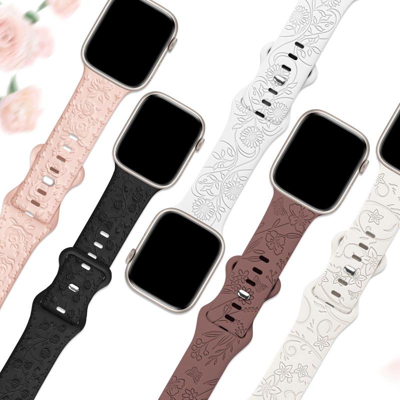 Floral Pattern Watch Band, 5 Counts set Silicone Sport Watch Band, Soft & Breathable Watch Band for iWatch Band 38mm 40mm 41mm 42mm 44mm 45mm 49mm