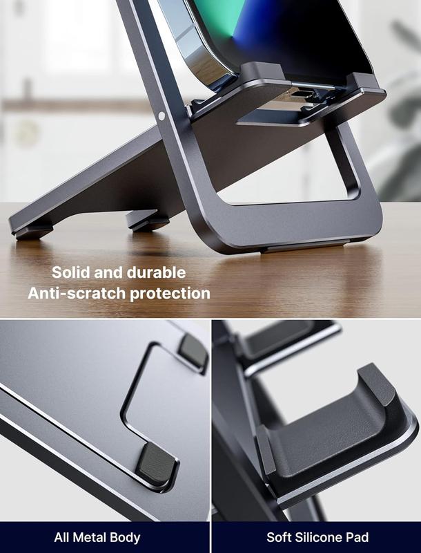 JSAUX Foldable Aluminum Adjustable Phone Holder for Desk Portable Travel Holder Office Desk Accessories Compatible for iPhone 14 13 12 11 Pro Max X Xr Samsung S22 S21 A53 Switch Stand Cellphone