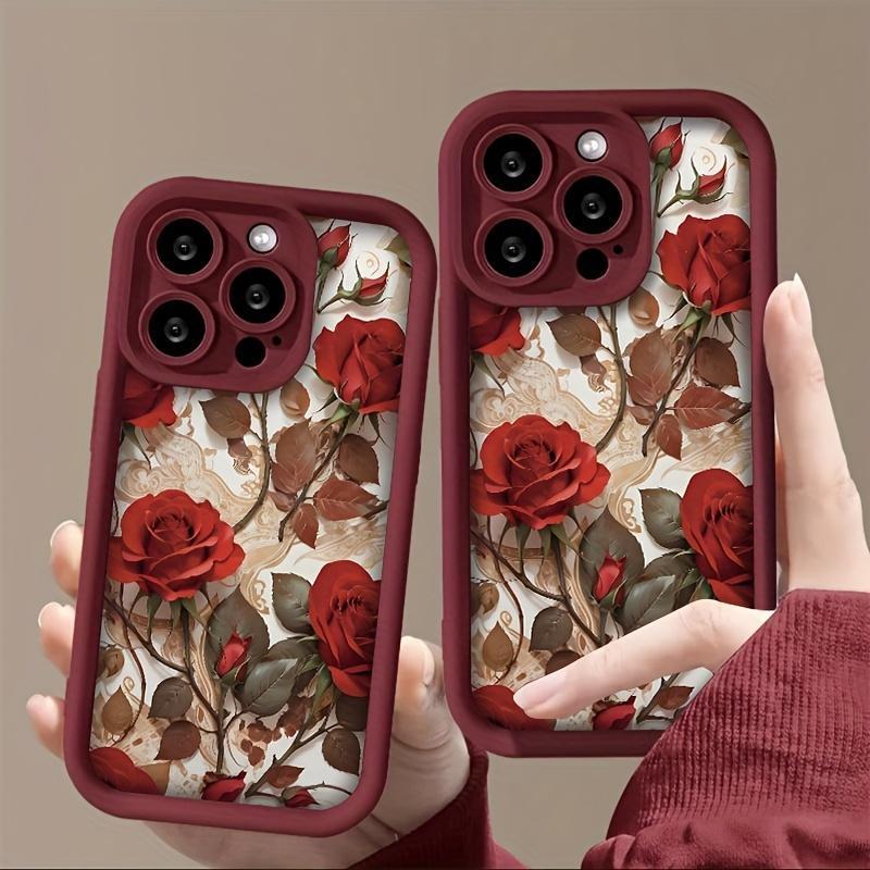 Rose Floral Pattern Phone Case, 1 Count Soft Shockproof Phone Protective Cover, Phone Accessory Compatible with iPhone 11 12 13 14 15 16 Pro Max XR X XS