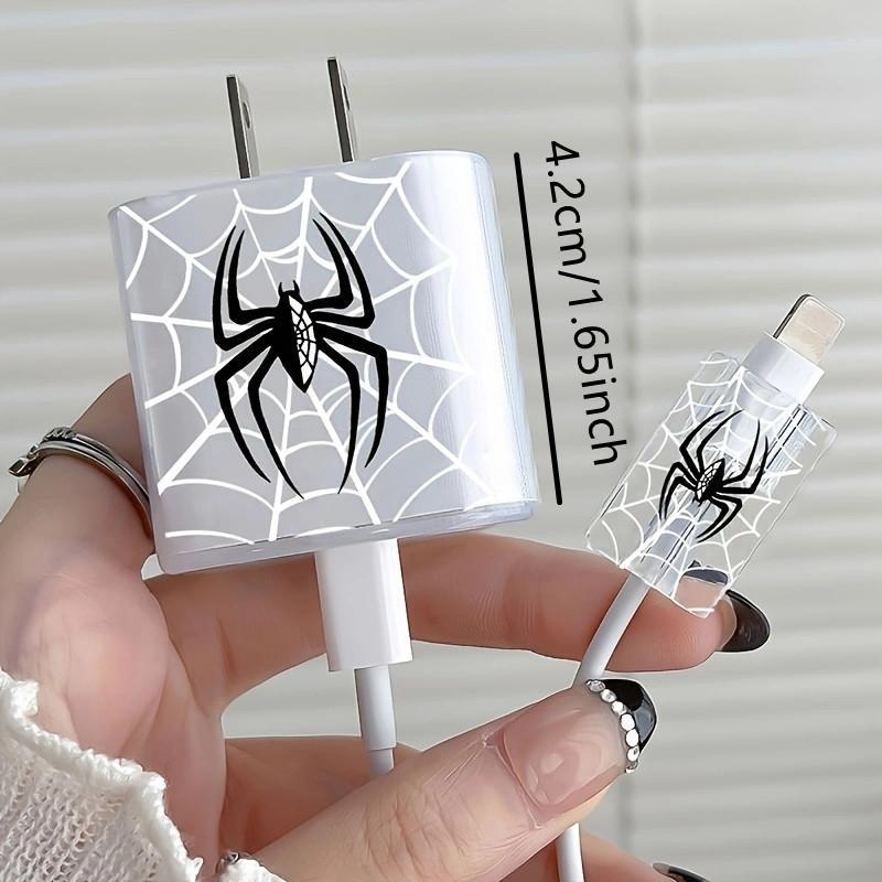 Spider Pattern Data Cable Protector, Clear Spider Pattern Charger Protective Cover, Phone Accessories for iPhone 18W 20W Charger