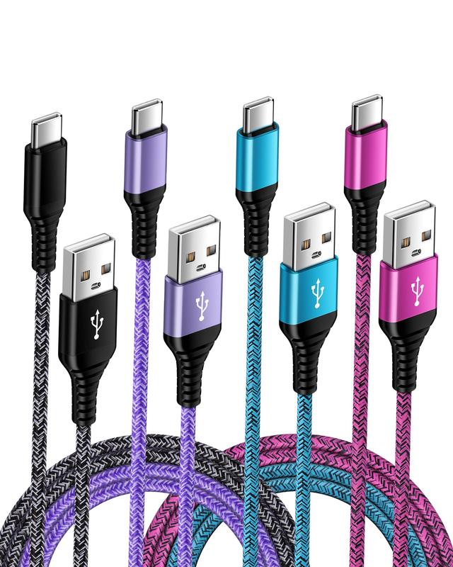 4 Pack C Type Charger Fast Charging Cable, Android Charger Cord for iPhone 16 15 14 Pro Max Plus, Google Pixel 9 8 Pro 8a, Samsung A55 A35 A25 A15 S25 S24 Ultra Braided Auto Data Cable-1.6 3 5 6ft Devices Lightning Micro Port