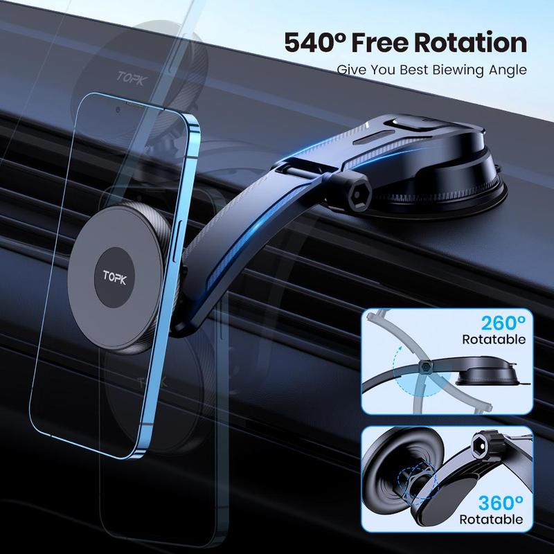 TOPK Magnetic Car Phone Holder, 1 Count Adjustable Horizontally & Vertically Single-hand Operation Magnetic Car Phone Holder Compatible with iPhone