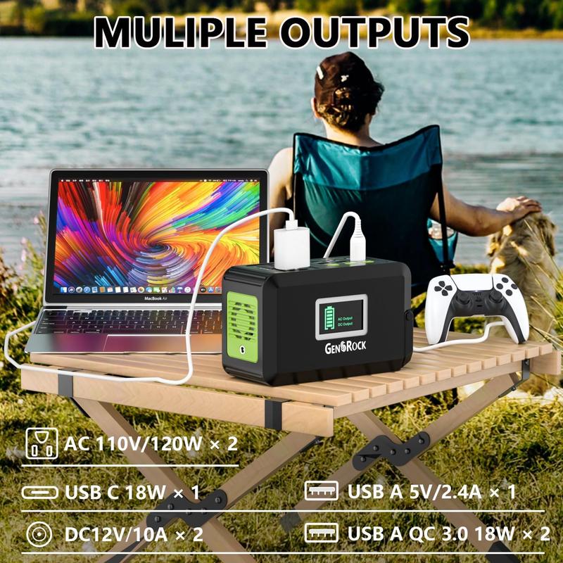 120W Portable Power Bank, All-in-One Rechargeable Wireless Charger with USB Ports and Multiple Sockets for Mobile Phones, Smartphones, and Accessories – Perfect for On-the-Go Charging.   110V 120W  for Camping,  and Emergency Use. Green Fast Charger