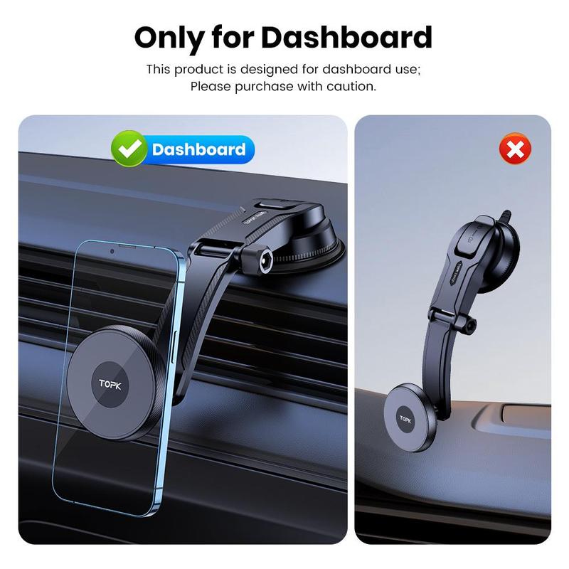 TOPK Magnetic Car Phone Holder, 1 Count Adjustable Horizontally & Vertically Single-hand Operation Magnetic Car Phone Holder Compatible with iPhone