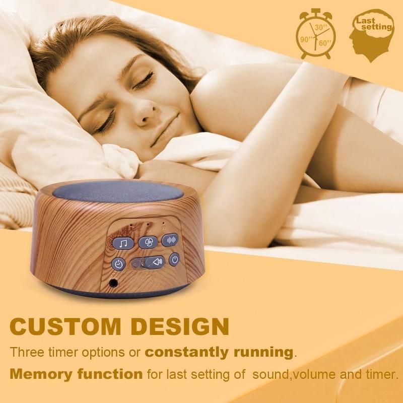 White Noise Sound Machine with 27 Soothing Sounds Timer & Volume Control Memory Function for Sleeping & Relaxation,Noise Machine for Kid,Adult,Nursery,Home,Office,Travel.Wood Grain