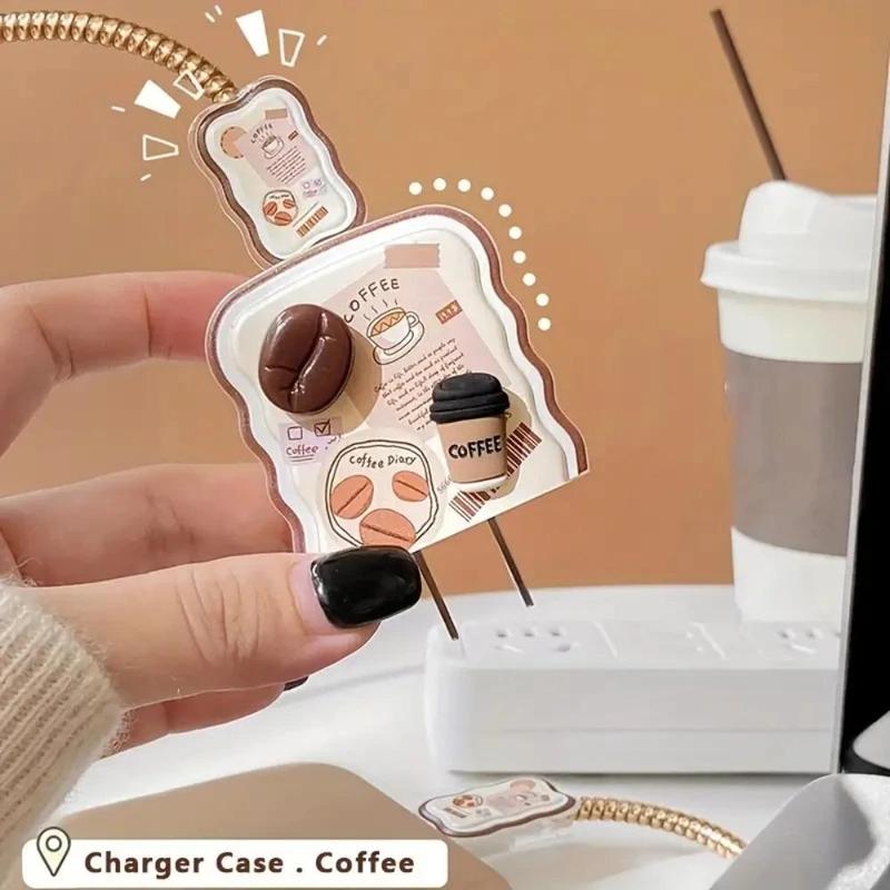 Coffee Bean Design Charging Data Cable Protector, Charging Head Protector & Protective Sleeve, Fast Charging Data Cable for iPhone 12 13 14 Series