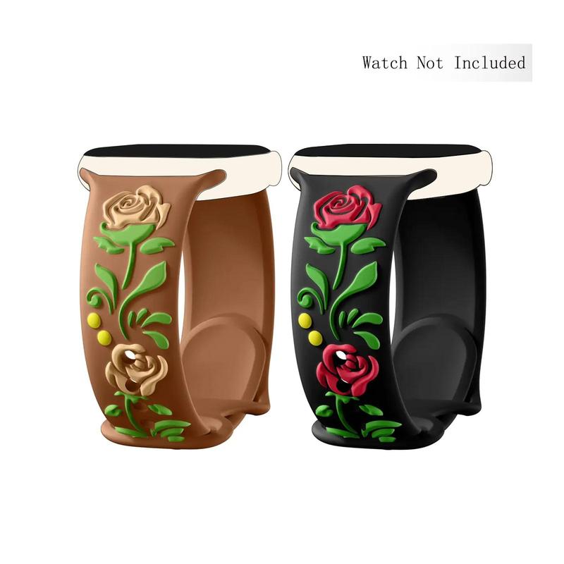 3D Floral Embossed Watch Band for Apple Watch Bands Women 38mm to 49mm, 2 Counts Engraved Cute Flower Soft Silicone Watch Band for iWatch Series 9 8 7 6 5 4 3 2 1 Ultra SE, Wearable Accessories, Smart Watch Band