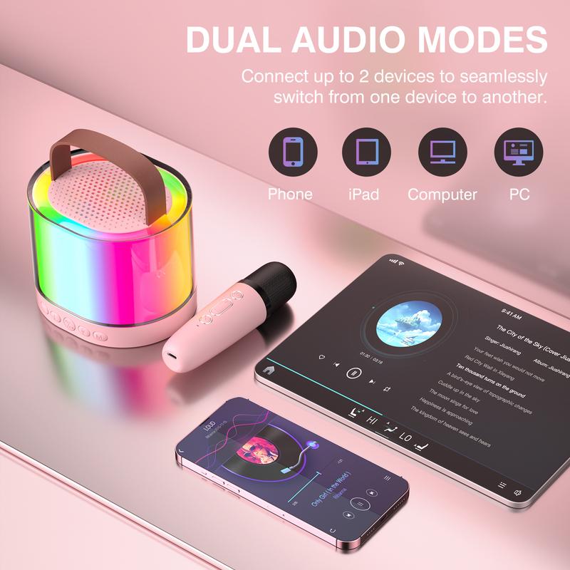 Upgraded Bluetooth mini karaoke machine K52! It is equipped with 2 Bluetooth wireless microphones and is a Christmas gift for boys and girls, Audio Smartphone!