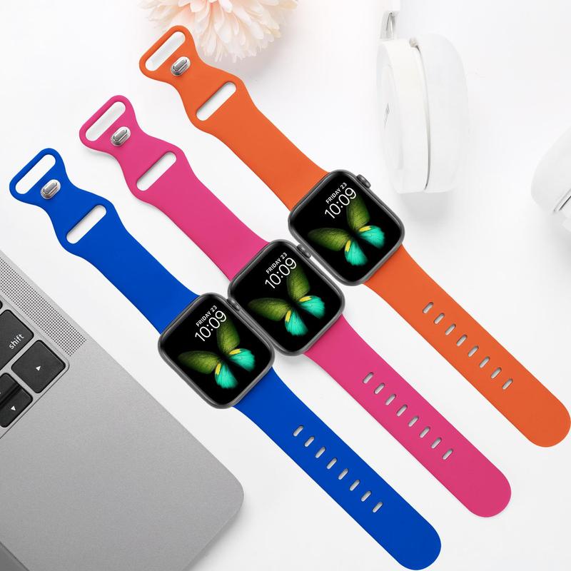 Solid Color Soft Silicone Sport Watch Band, 3 Counts set Waterproof Replacement Watch Band for Women & Men, Wearable Accessories Compatible with iWatch Series 9 Ultra 8 7 6 5 3 2 1 SE