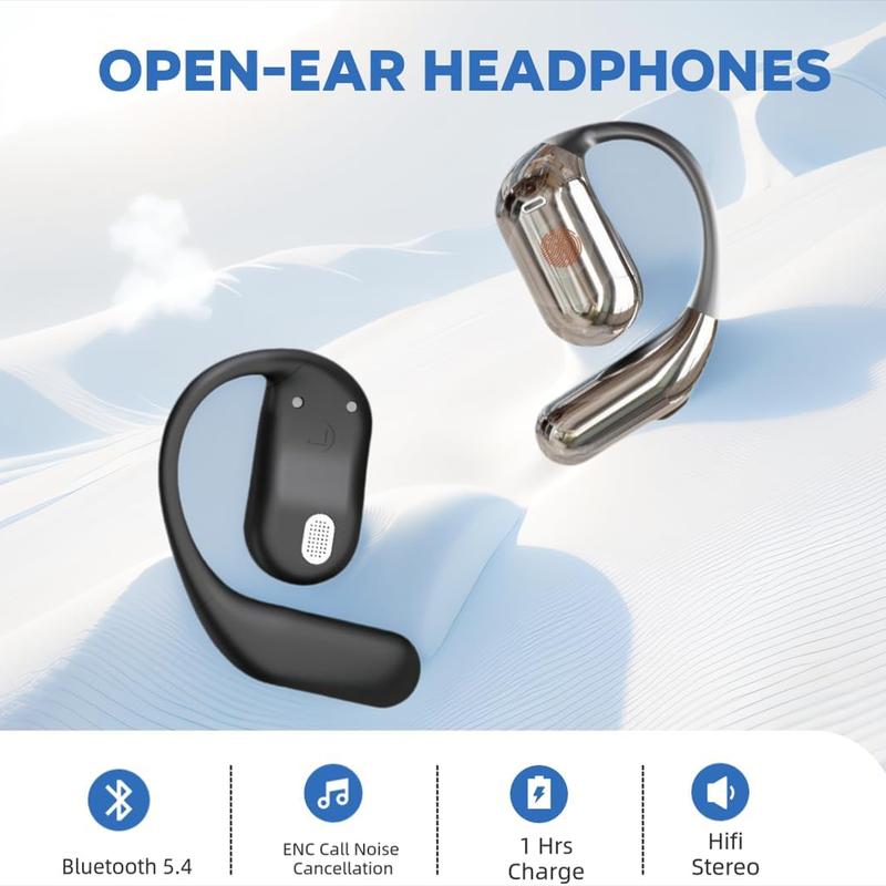 Open Ear Bluetooth 5.4 Headphones, Wireless Earbuds Sport Over Earphones Built-in Mic with Ear Hooks Long Playtime Ear Buds LED Display Charging Case