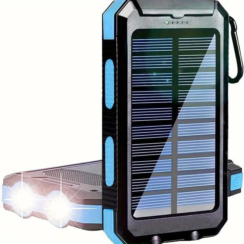 Solar Powered Power Bank, 10000mAh Portable Solar Phone Charger with LED Flashlight, Charging Indicator & Compass, Chargeable Device for Outdoor, Camping, Travel, Smartphone Accessories