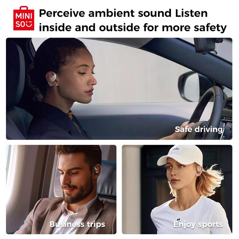 MINISO M95 Wireless Open-ear Earbuds, BT 5.4 Portable Waterproof Immersive Sound Earphones, 48 Hours Play Time OWS Music Headphones, Immersive Premium Sound Long Distance Connection Headset with Charging Case