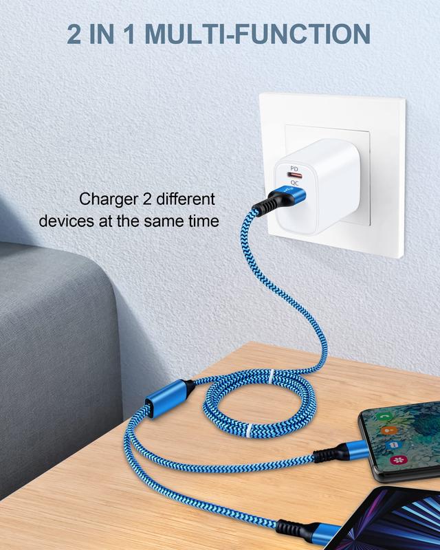 Multi Charger Cable with Lightning&USB C Port 2 in 1 Nylon Braided Multiple USB Cable Fast Charging Cord for Apple Android Devices Compatible with iPhone 16 15 14 13 12 Pro Max, iPad, Samsung, Google-4FT Aluminum Smartphone apple adapter Mobile Electronic