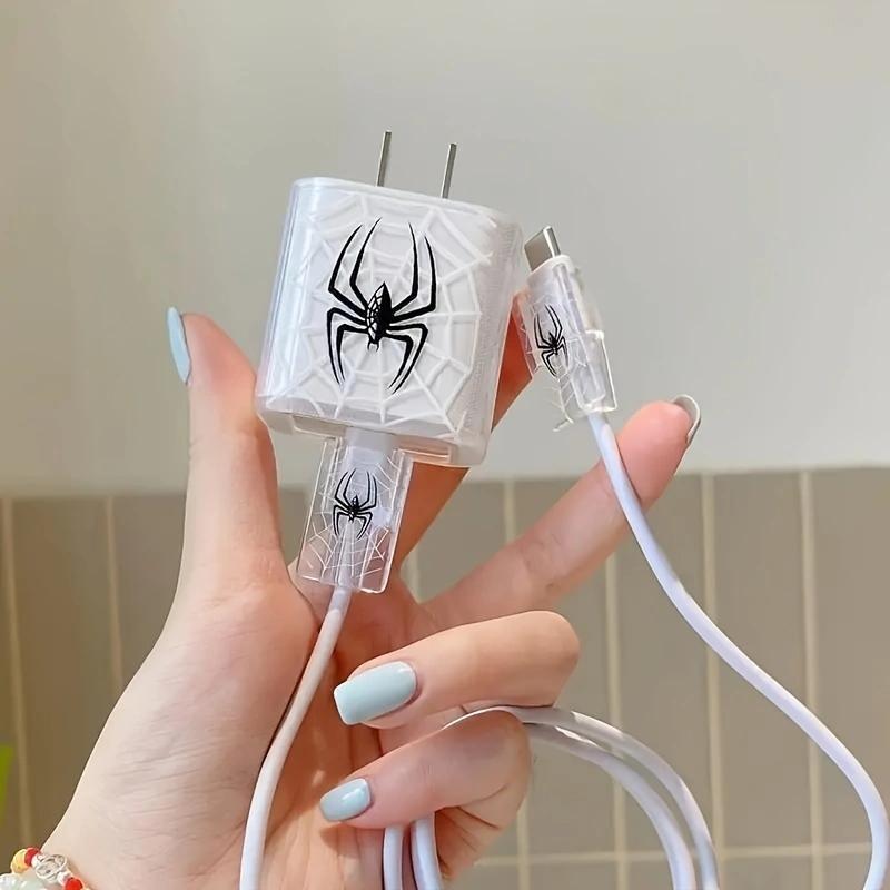 Spider Pattern Data Cable Protector, Clear Spider Pattern Charger Protective Cover, Phone Accessories for iPhone 18W 20W Charger