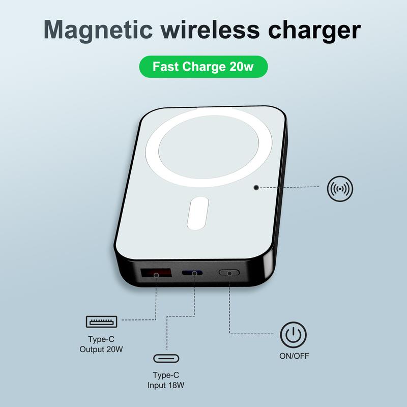 10000mAh Magnetic Power Bank,Portable Charger 20W PD Fast Charging with Digital Display, Type-C & USB-A Output, Battery Pack Compatible with iPhone iPhone 15 15 Plus 15 Pro 15 Pro Max, iPhone 14 13 12 Series and more