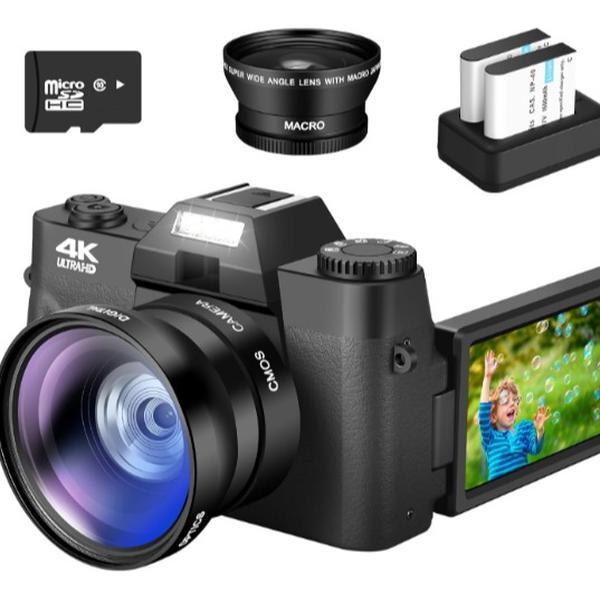 4K Digital Camera, Vlogging Camera  Compact Camera for Photography with 32GB SD Card 180°Flip Screen Point and Shoot Digital Cameras Camcorders