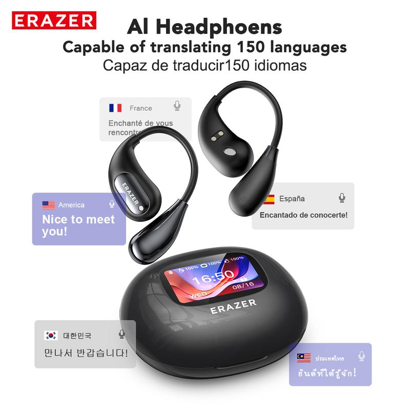 ERAZER XP7 OWS Translation Wireless Earbuds AI Real Time Face-to-Face Bidirectional Simultaneous Interpretation Bluetooth Earphones Support Over 128 Languages Bluetooth Translation Headphones Support Playing Music Phone Calls Headphones Earbuds