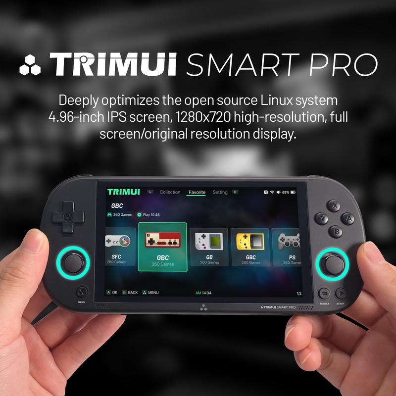 Retro Video Game Console Trimui Smart Pro Handheld Game 4.96''IPS Screen Linux System Joystick RGB Lighting Smartpro 2024 New Card Charging