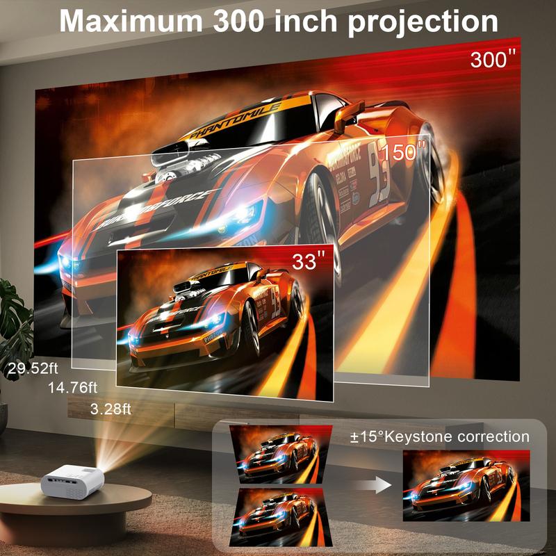 Projector, Full HD 1080P Video Projector With Tripod, Portable Mini Outdoor Movie Projector For iPhone, Home Theater Projector Compatible With HDMI USB AV Smartphone TV Stick Laptop